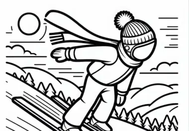 Skispringer gleitet schanze hinunter – Kostenloses Ausmalbild