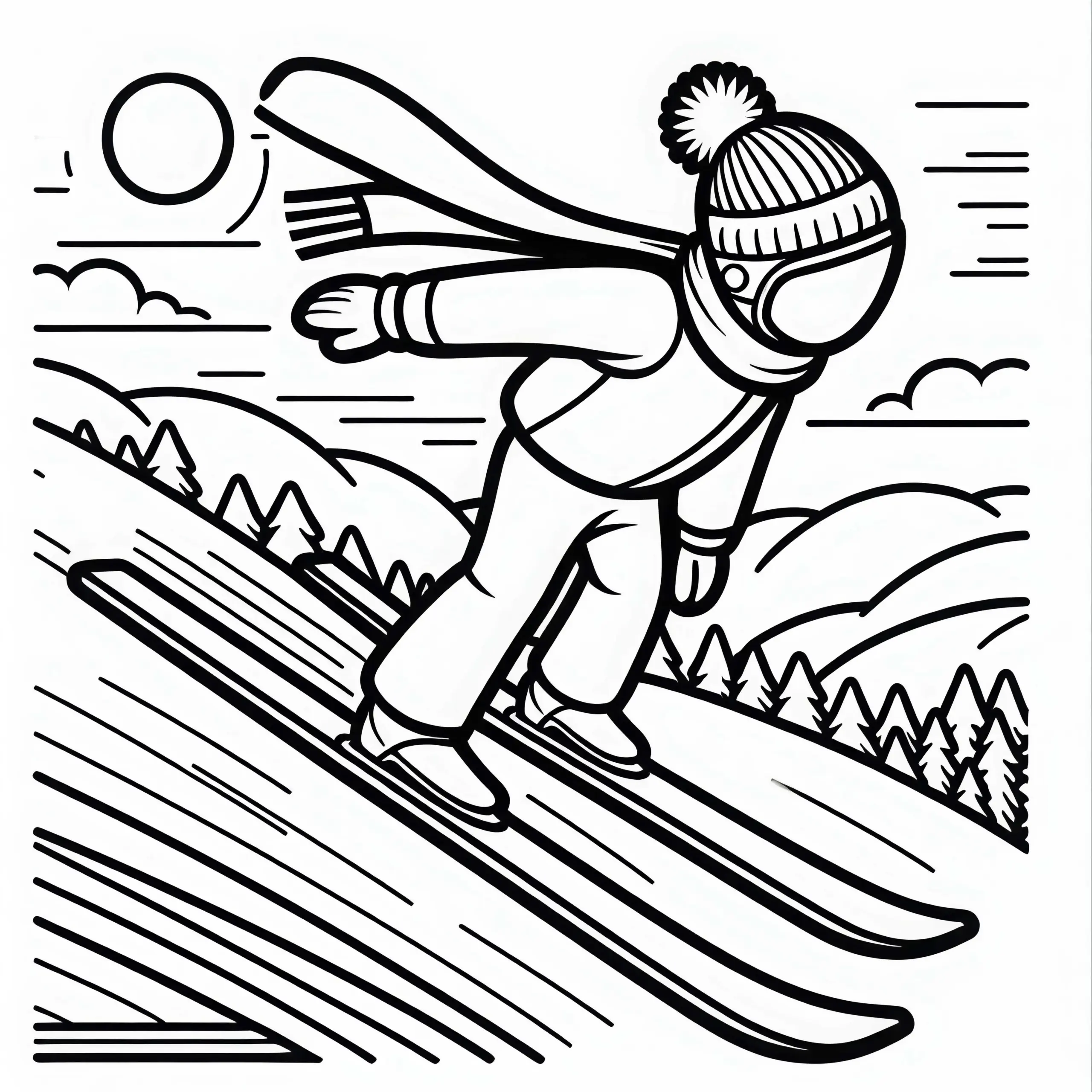 Skispringer gleitet schanze hinunter – Kostenloses Ausmalbild