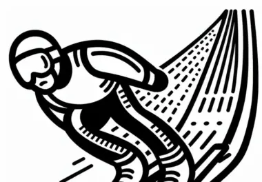 Skispringer rast die Anlaufspur hinunter – Malvorlage einfach gratis