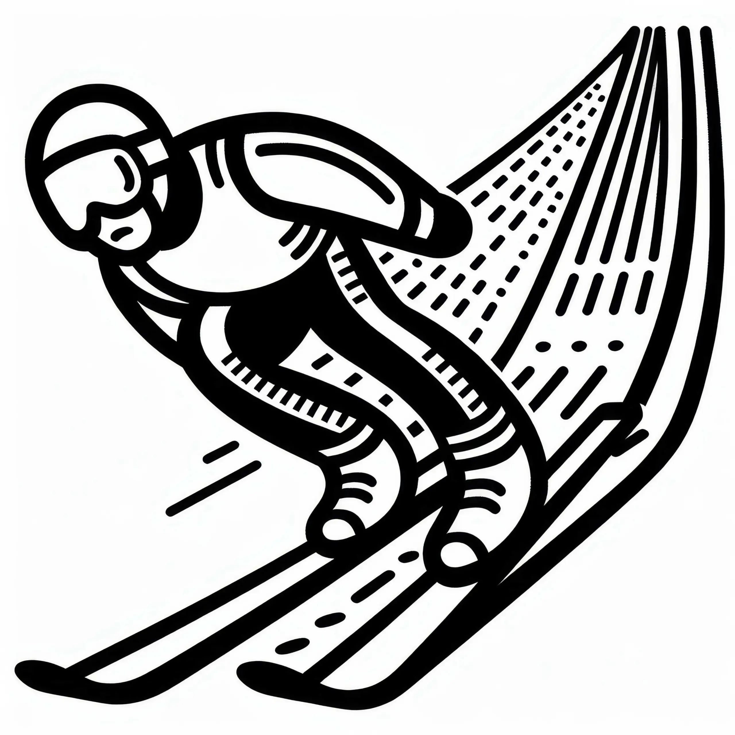 Skispringer rast die Anlaufspur hinunter – Malvorlage einfach gratis (Ausmalbild)