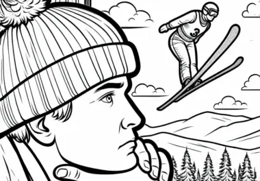 Skisprung Trainer verfolgt Skisprung Ausmalbild kostenlos herunterladen