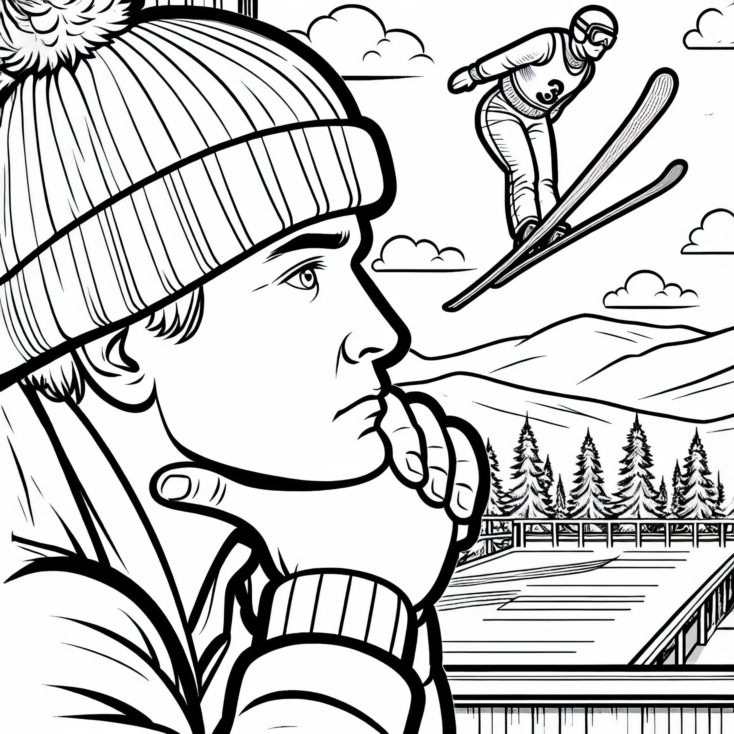 Skisprung Trainer verfolgt Skisprung Ausmalbild kostenlos herunterladen