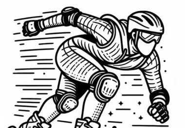 Slalomskater fährt mit hoher Geschwindigkeit – Malvorlage kostenlos