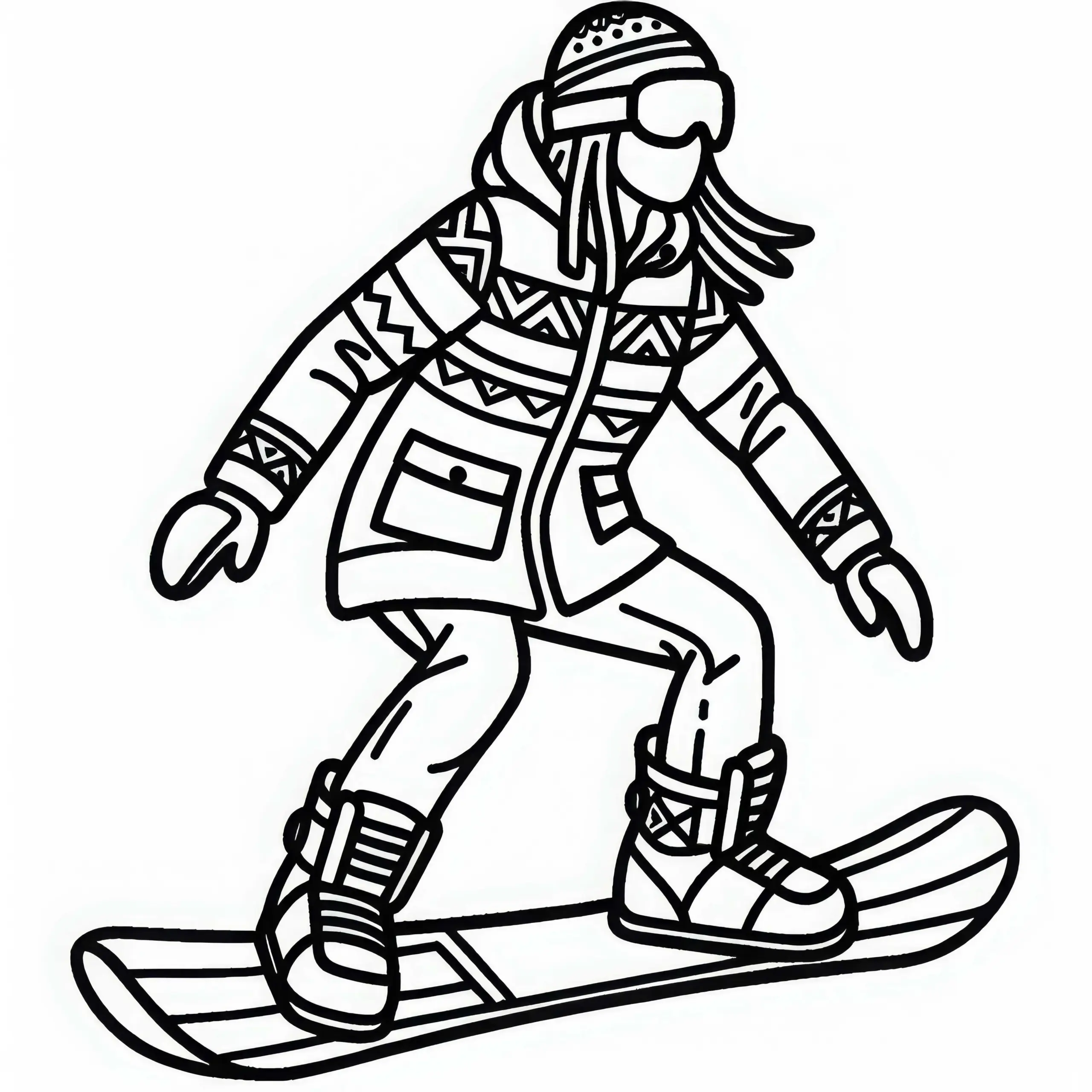 Snowboarderin Malvorlage kostenlos zum Download (Ausmalbild)
