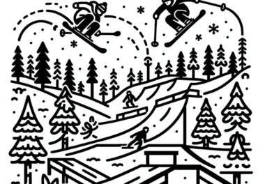 Ausmalbild eines einfachen Freestyle-Skiing-Motivs – Kostenlos herunterladen!