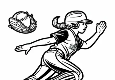Softballspielerin sprintet – Ausmalbild gratis zum Download