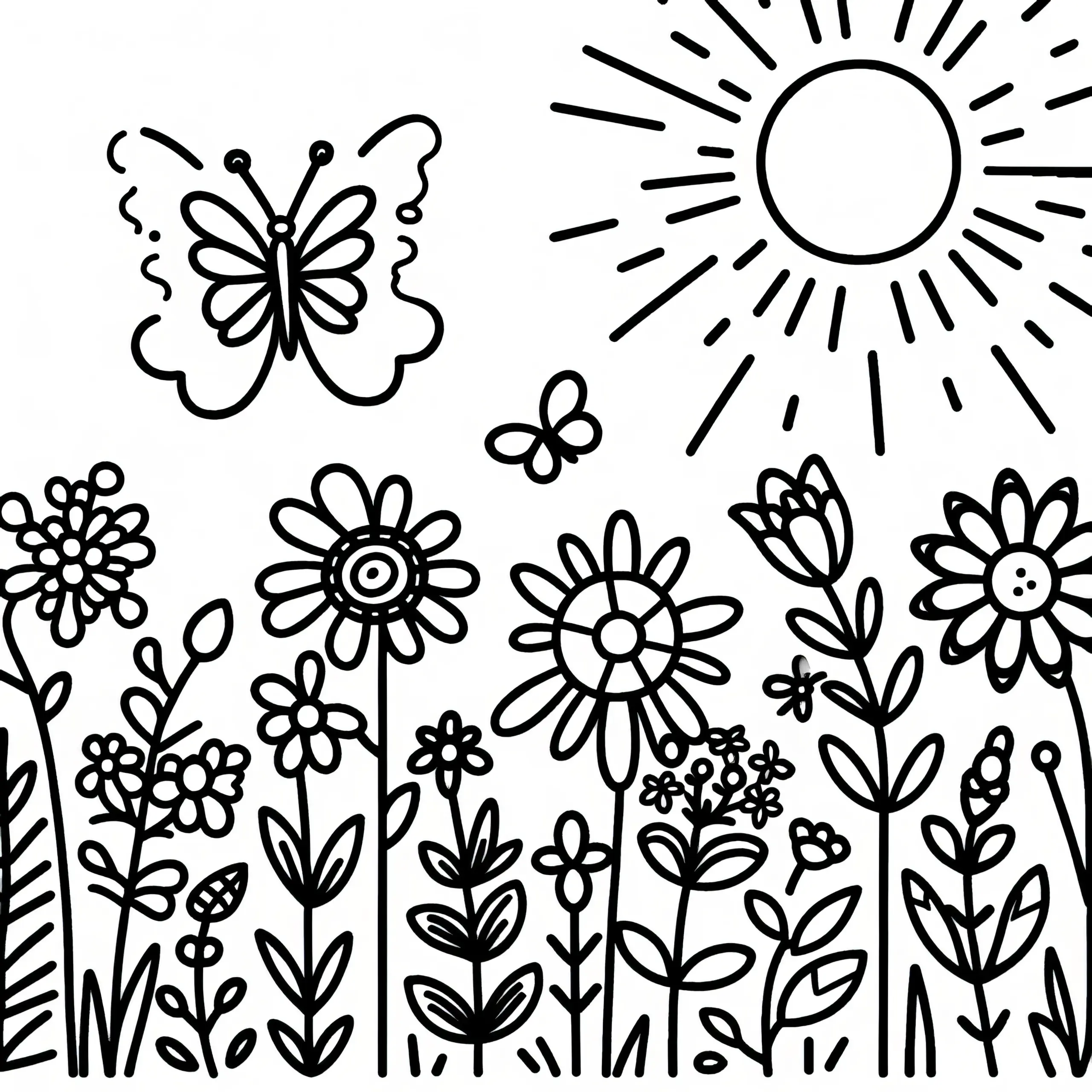 Sommerliche Blumenwiese: Ausmalbild kostenlos
