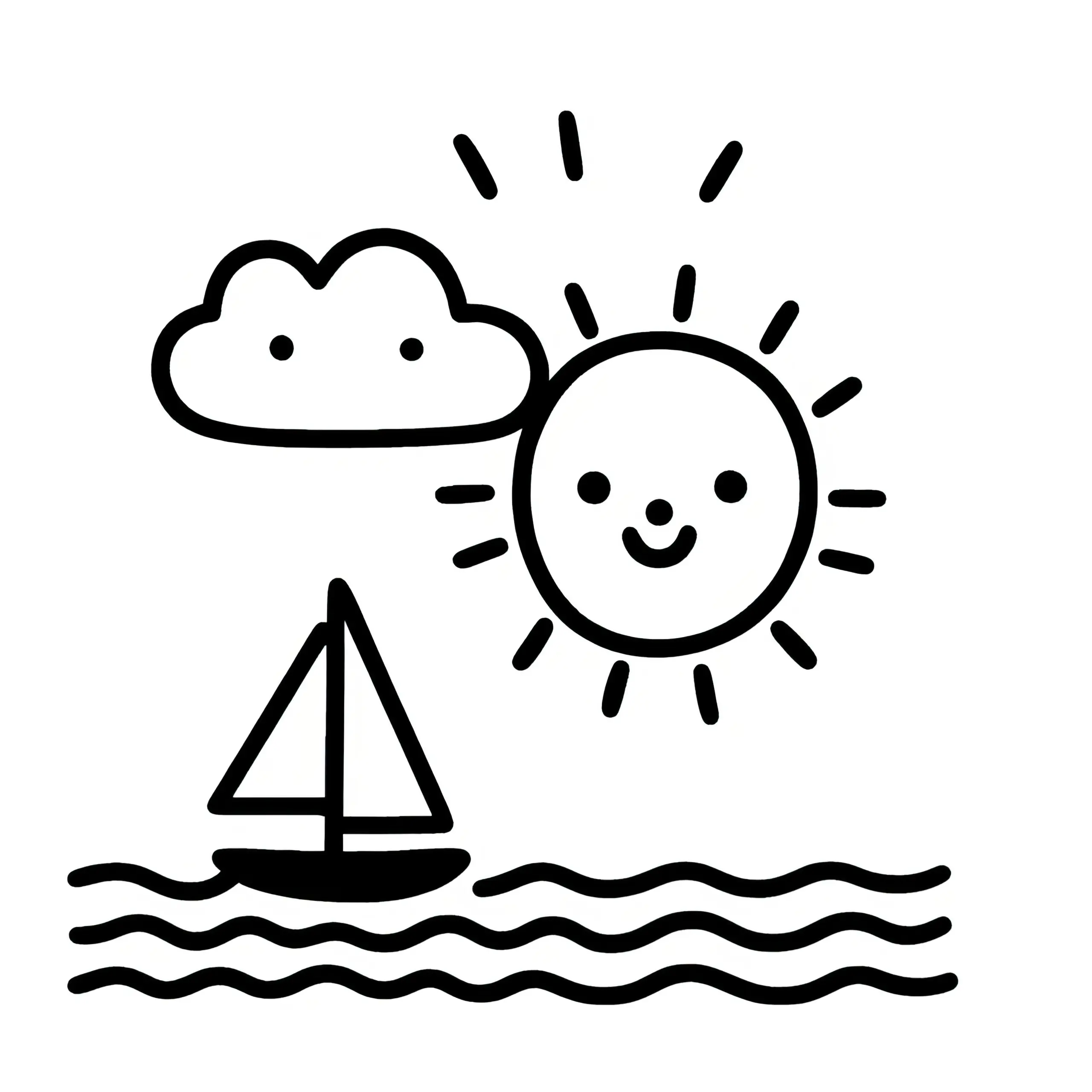 Sonne, Wolken und Meer: Einfaches Ausmalbild für Kinder (Kostenlos)