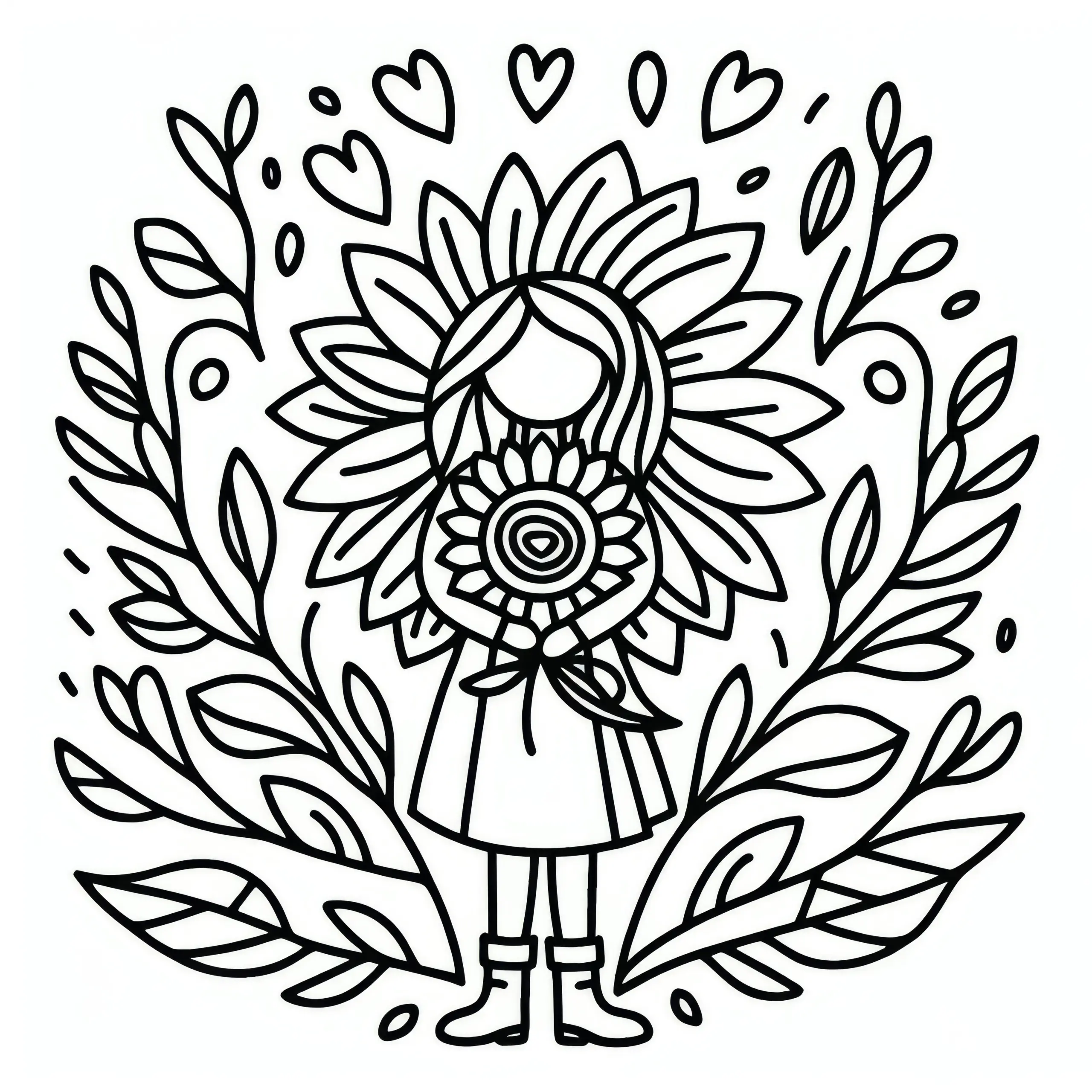 Sonnenblume als Symbol für Wärme und Freude zum Frauentag: Einfaches Ausmalbild (Gratis)
