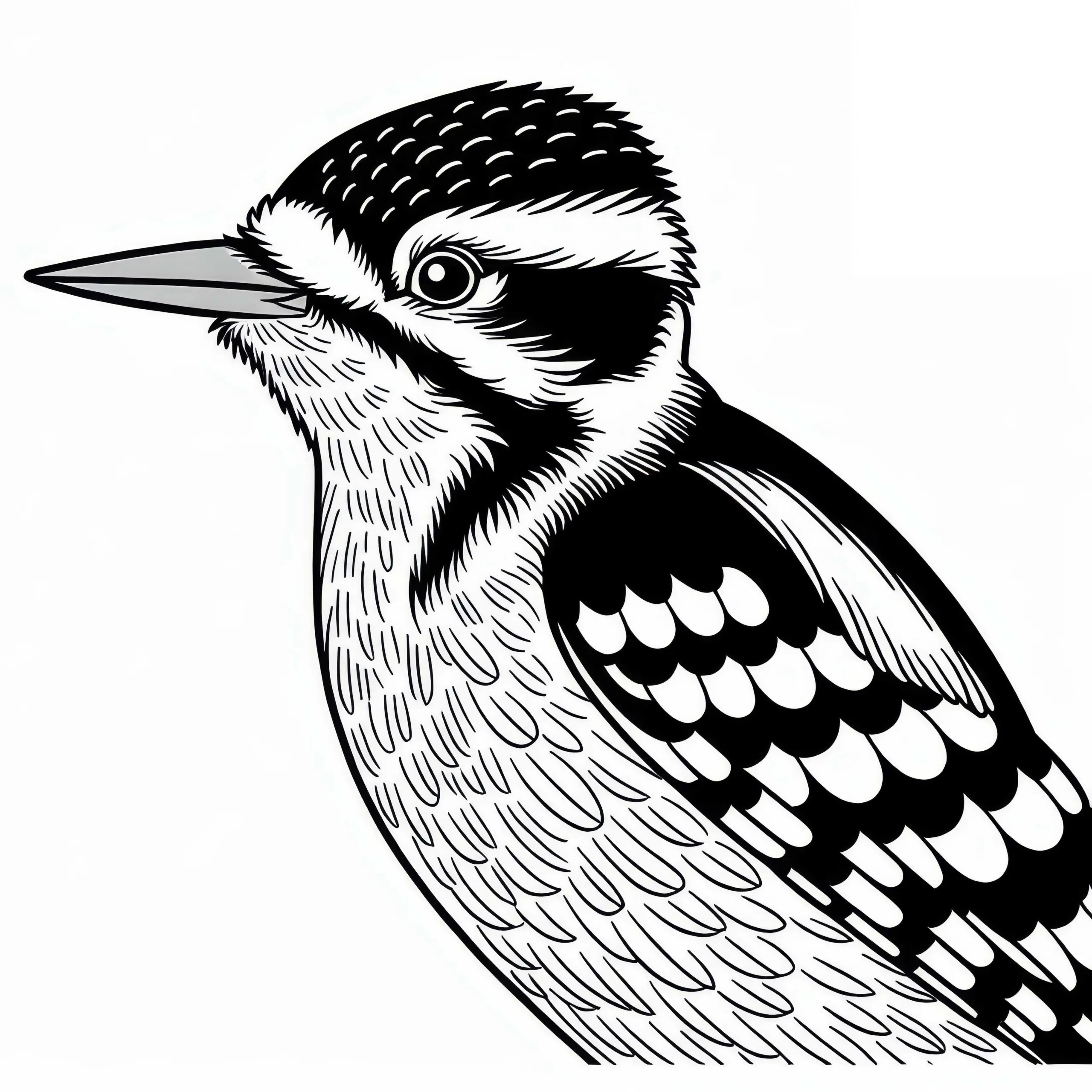 Specht – Downy Woodpecker – Vogel aus Nordamerika – Malvorlage kostenlos (Ausmalbild)