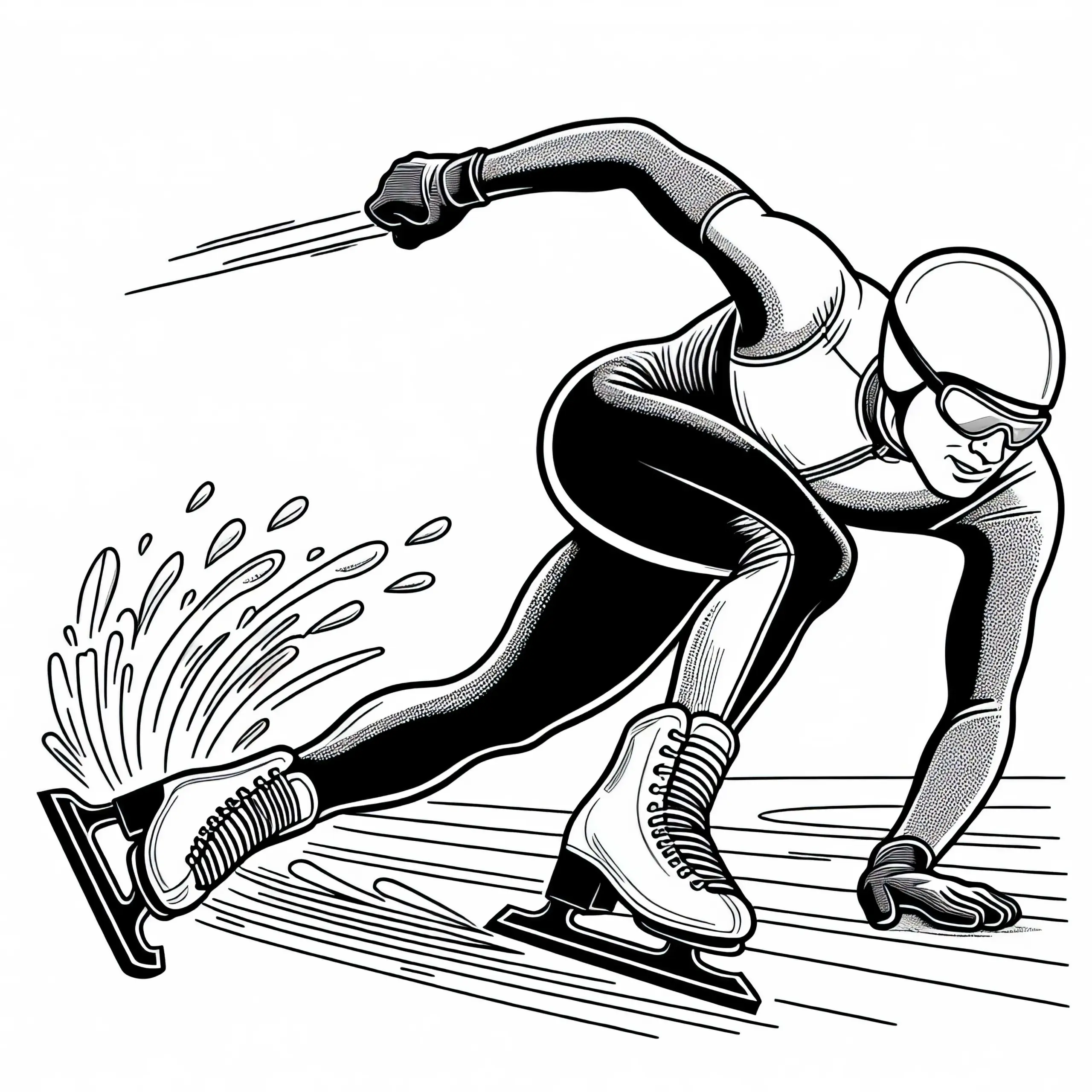 Speedskater lehnt sich stark in Kurve – Malvorlage gratis (Ausmalbild)