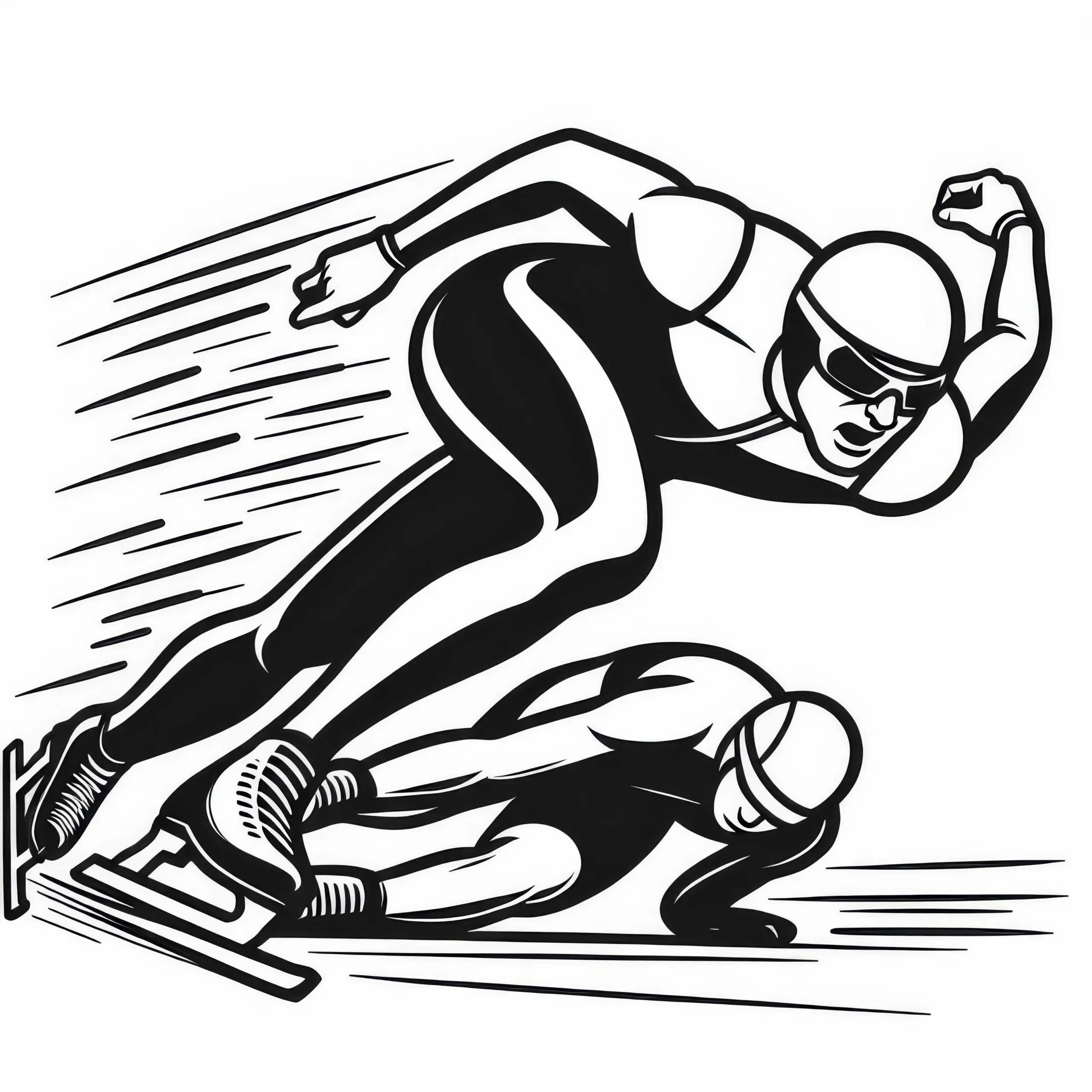 Speedskater überholt Konkurrenten – Malvorlage gratis (Ausmalbild)