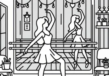 Spiegelwand im Tanzstudio Ausmalbild Kostenlos