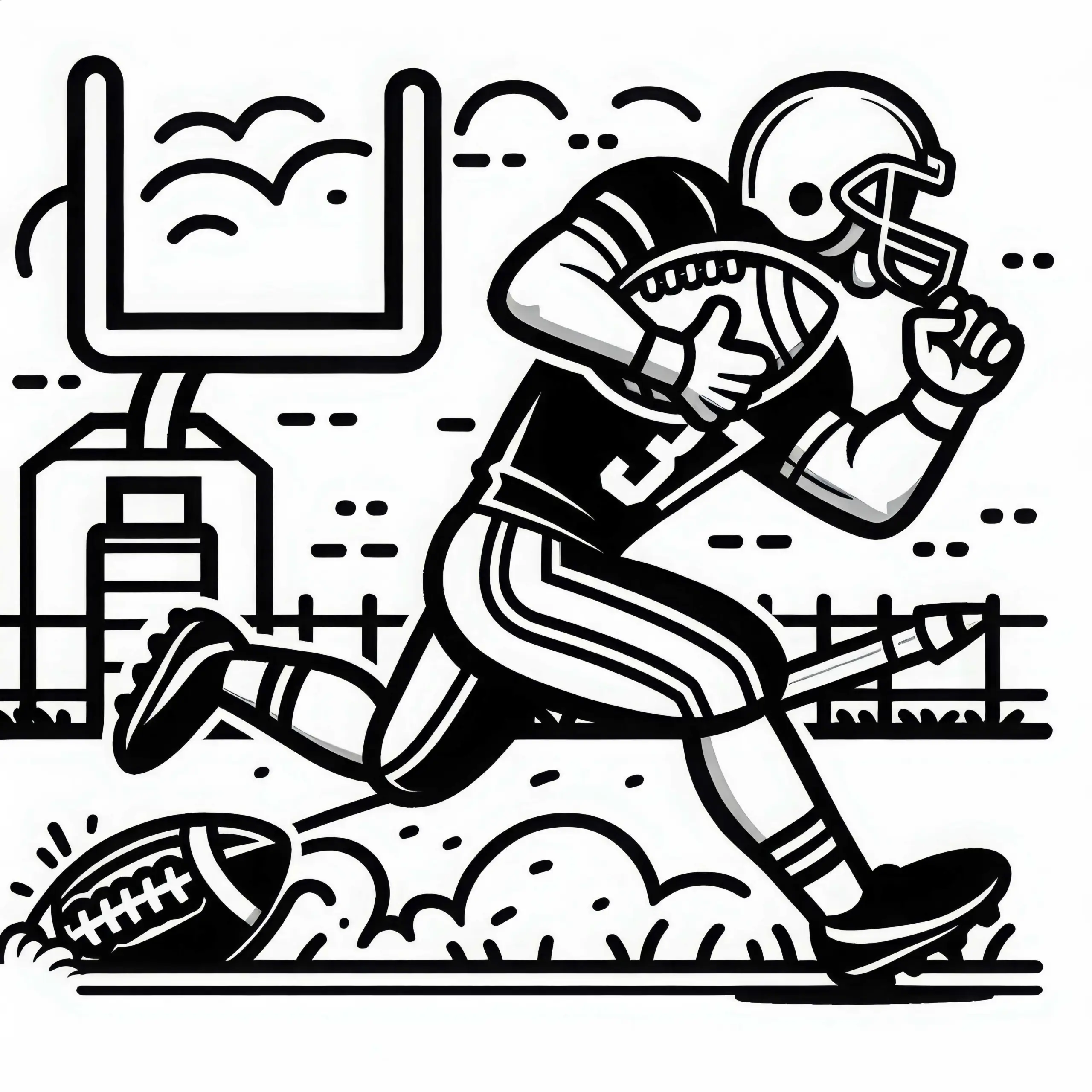 Spieler läuft mit Football in Richtung Touchdown-Zone – Ausmalbild kostenlos