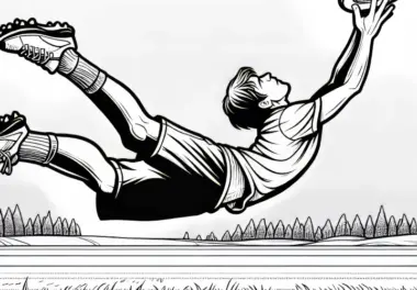 Spieler macht beim Ultimate Frisbee spektakulären Hechtsprung, um Scheibe zu fangen – Ausmalbild kostenlos