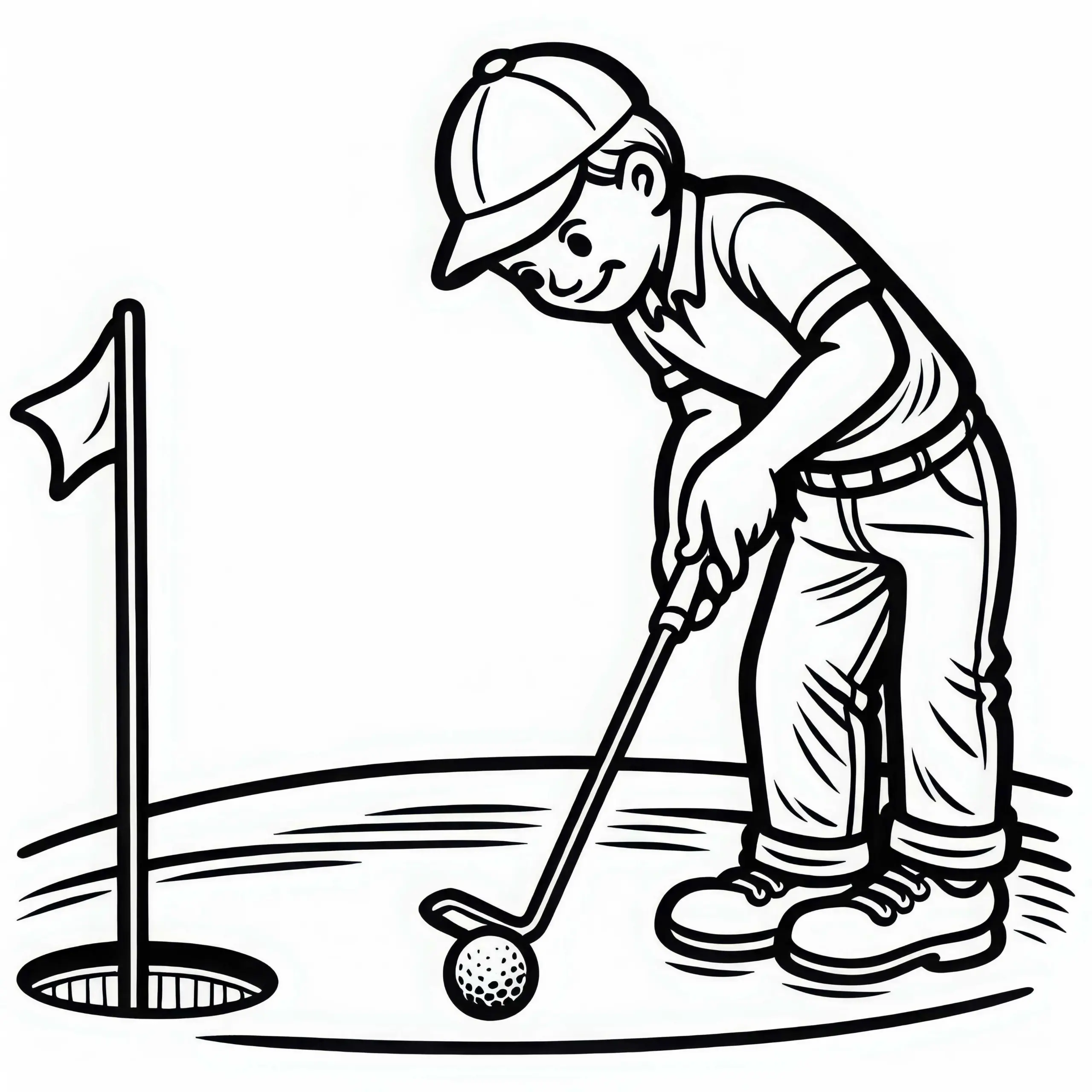 Spieler puttet Golfball in das Loch – Ausmalbild kostenlos