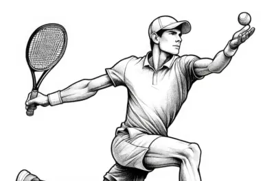 Spieler rennt zum Ball – Ausmalbild für Tennisfreunde