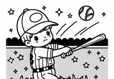 Spieler schlägt mit Baseballschläger den Ball – Ausmalbild kostenlos