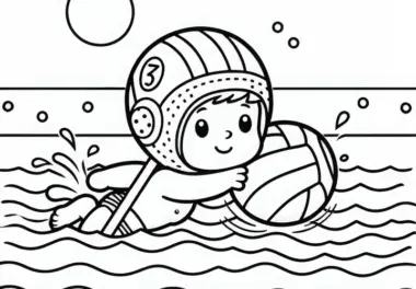 Spieler schwimmt mit Ball unter dem Arm – Ausmalbild einfach und kostenlos