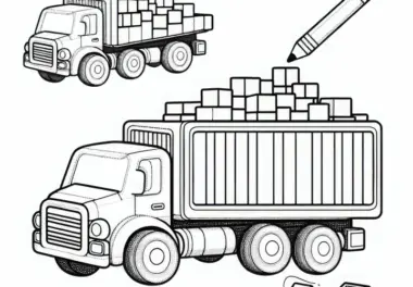 Spielzeug-Lkw lädt Bausteine auf Ladefläche – Malvorlage gratis