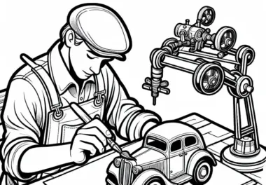 Ausmalbild Spielzeugmacher – Bemaltes Spielzeugauto von Hand kostenlos herunterladen