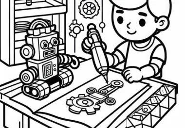 Der Spielzeugmacher entwirft neues Spielzeug auf Papier – Malvorlage kostenlos