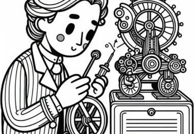 Spielzeugmacher überprüft die Funktion eines mechanischen Spielzeugs – Malvorlage einfach kostenlos