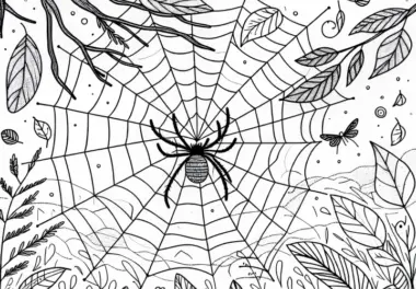 Spinne webt ihr Netz – Ausmalbild kostenlos