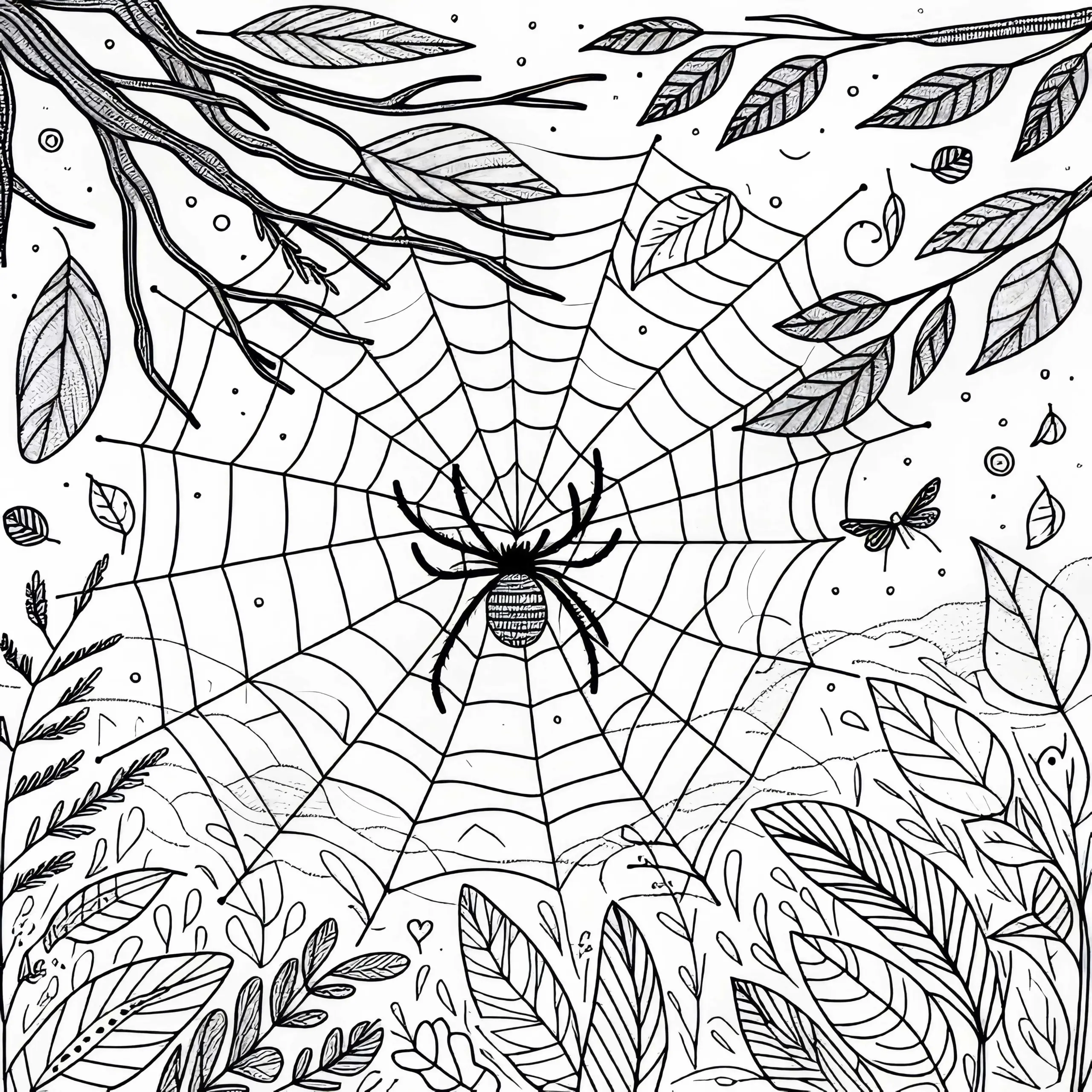 Spinne webt ihr Netz – Ausmalbild kostenlos