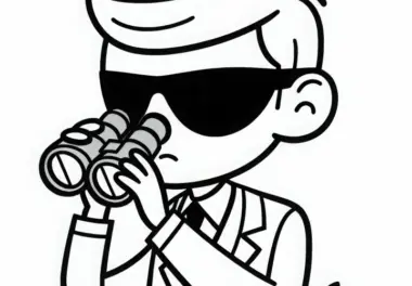 Ein Spion beobachtet durch das Fernglas eine Zielperson – Ausmalbild gratis