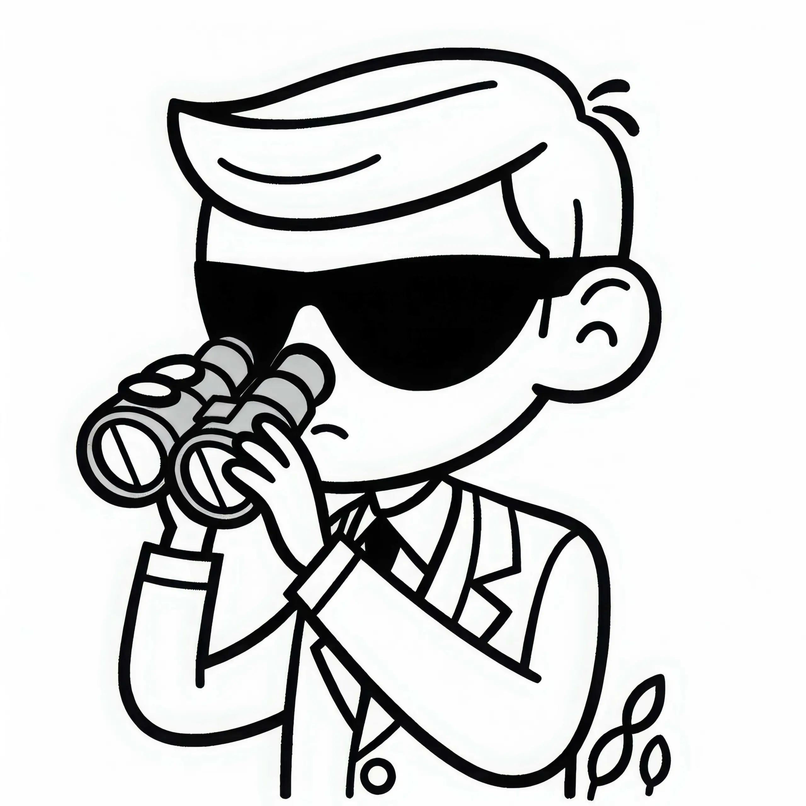 Ein Spion beobachtet durch das Fernglas eine Zielperson – Ausmalbild gratis