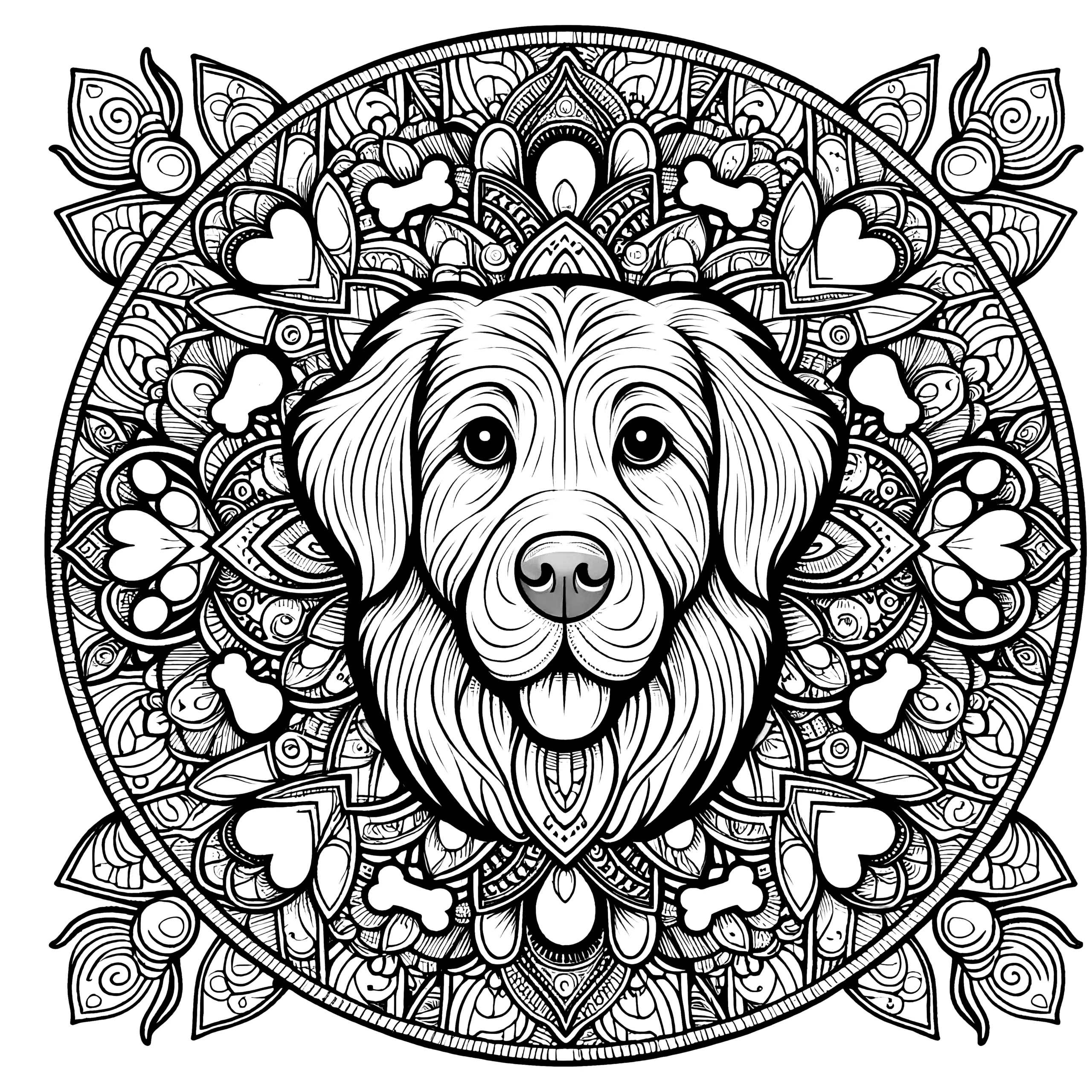 Spirituelles Hund-Mandala: Für Erwachsene zum Ausmalen (Kostenlos) (Ausmalbild)