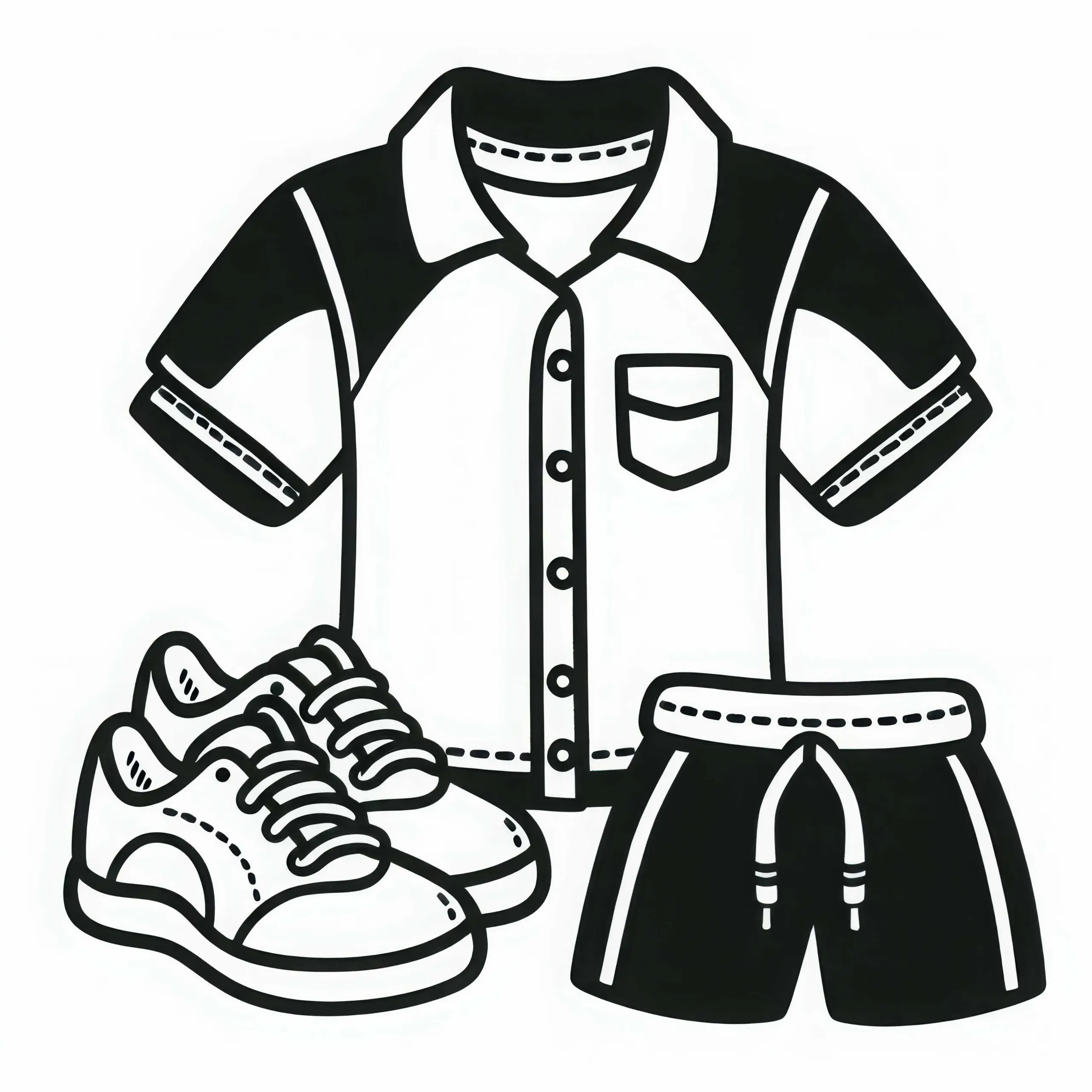 Sportkleidung eines Sportlehrers mit Turnschuhen – Malvorlage Kostenlos (Ausmalbild)