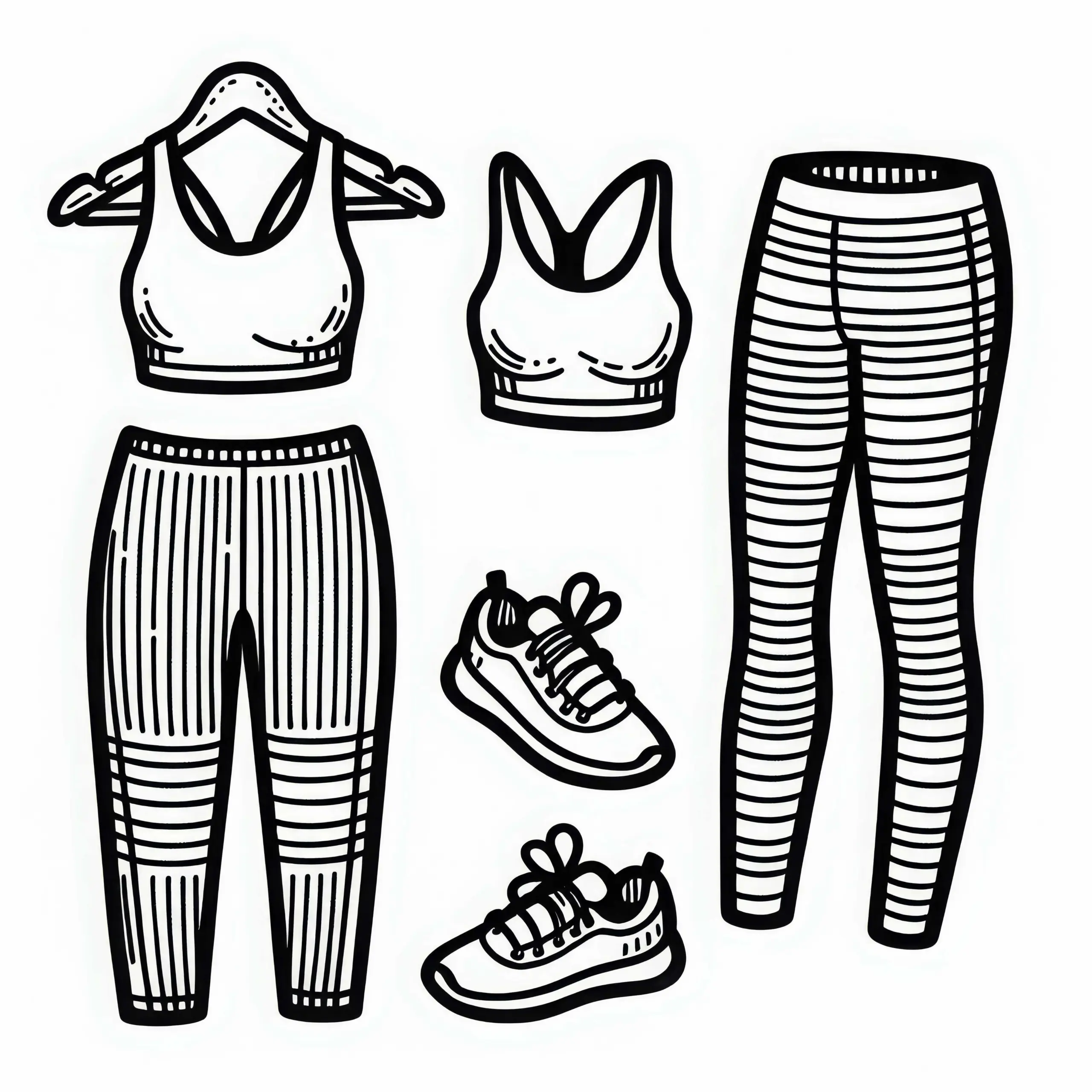 Sportleggings und Tanktops für Aerobic – Malvorlage kostenlos (Ausmalbild)