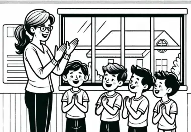 Sportlehrerin lobt Schüler für ihre Leistung – Ausmalbild kostenlos