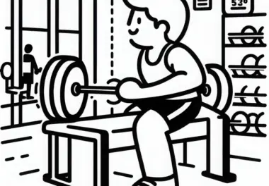 Sportler hebt Gewichte im Fitnessstudio – Malvorlage einfach kostenlos