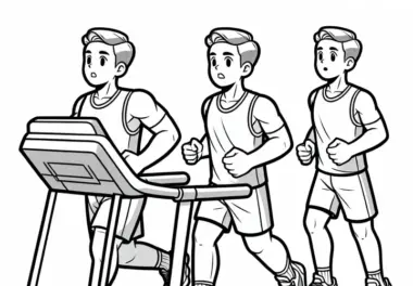Sportler trainiert auf Laufband – Ausmalbild kostenlos