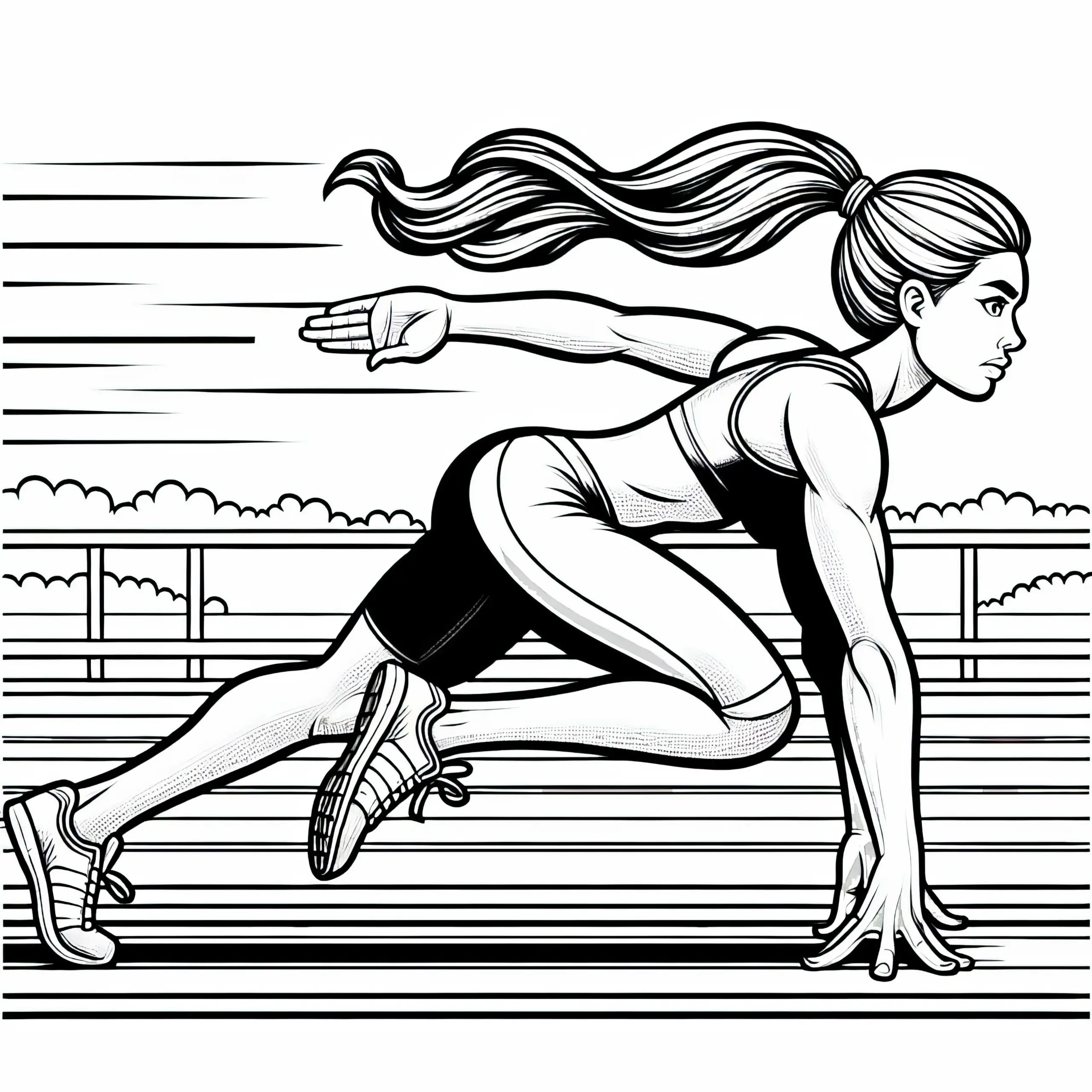 Sportlerin führt Sprinttraining durch – Malvorlage kostenlos (Ausmalbild)