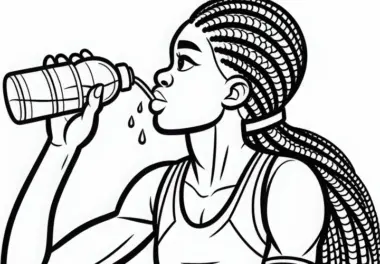 Sportlerin trinkt Wasser nach Wettkampf – Malvorlage Kostenlos