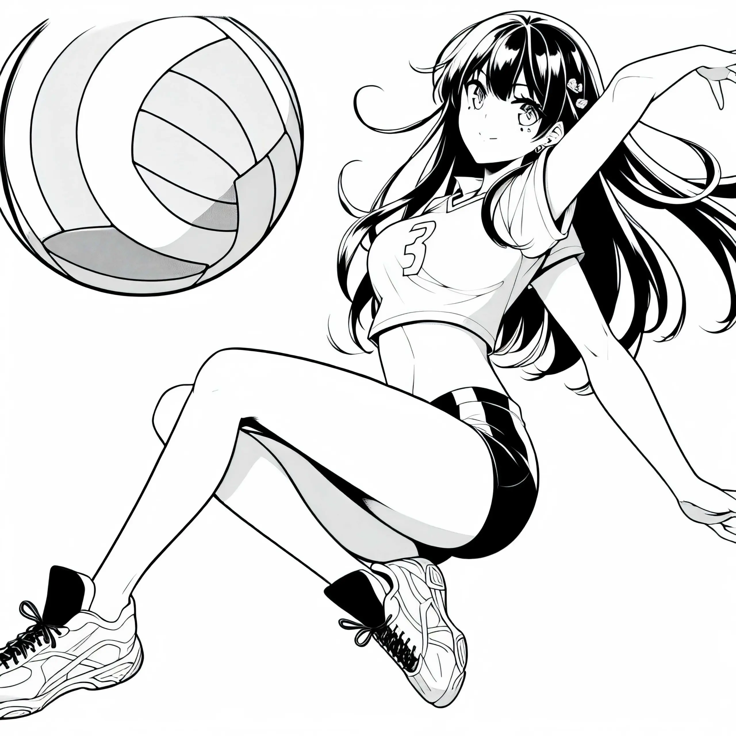 Sportliches Anime-Mädchen beim Volleyballspielen – Ausmalbild Kostenlos