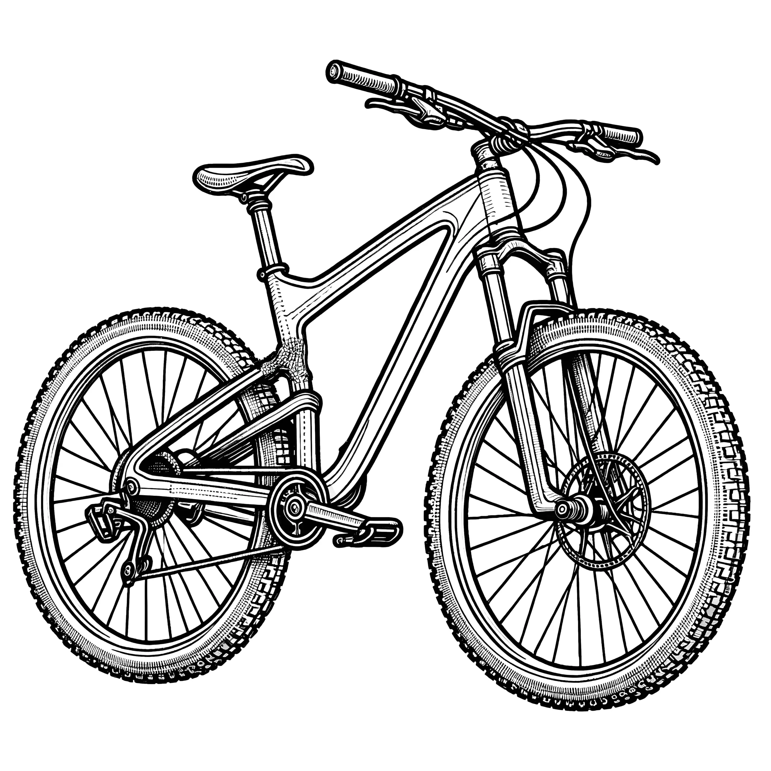 Sportliches Mountainbike: Malvorlage gratis zum Herunterladen (Ausmalbild)