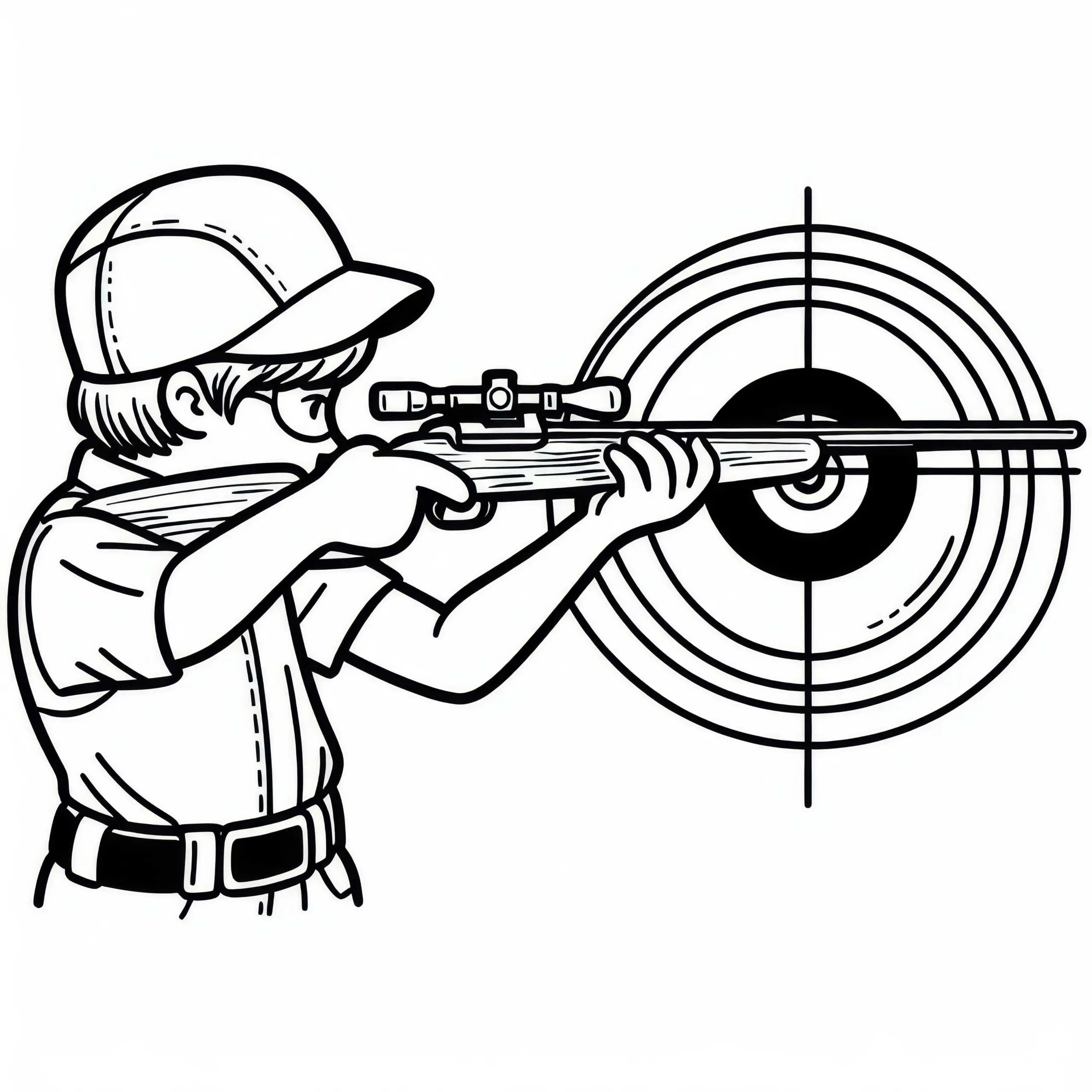 Sport-Schütze zielt konzentriert mit Gewehr auf Zielscheibe – Malvorlage gratis (Ausmalbild)