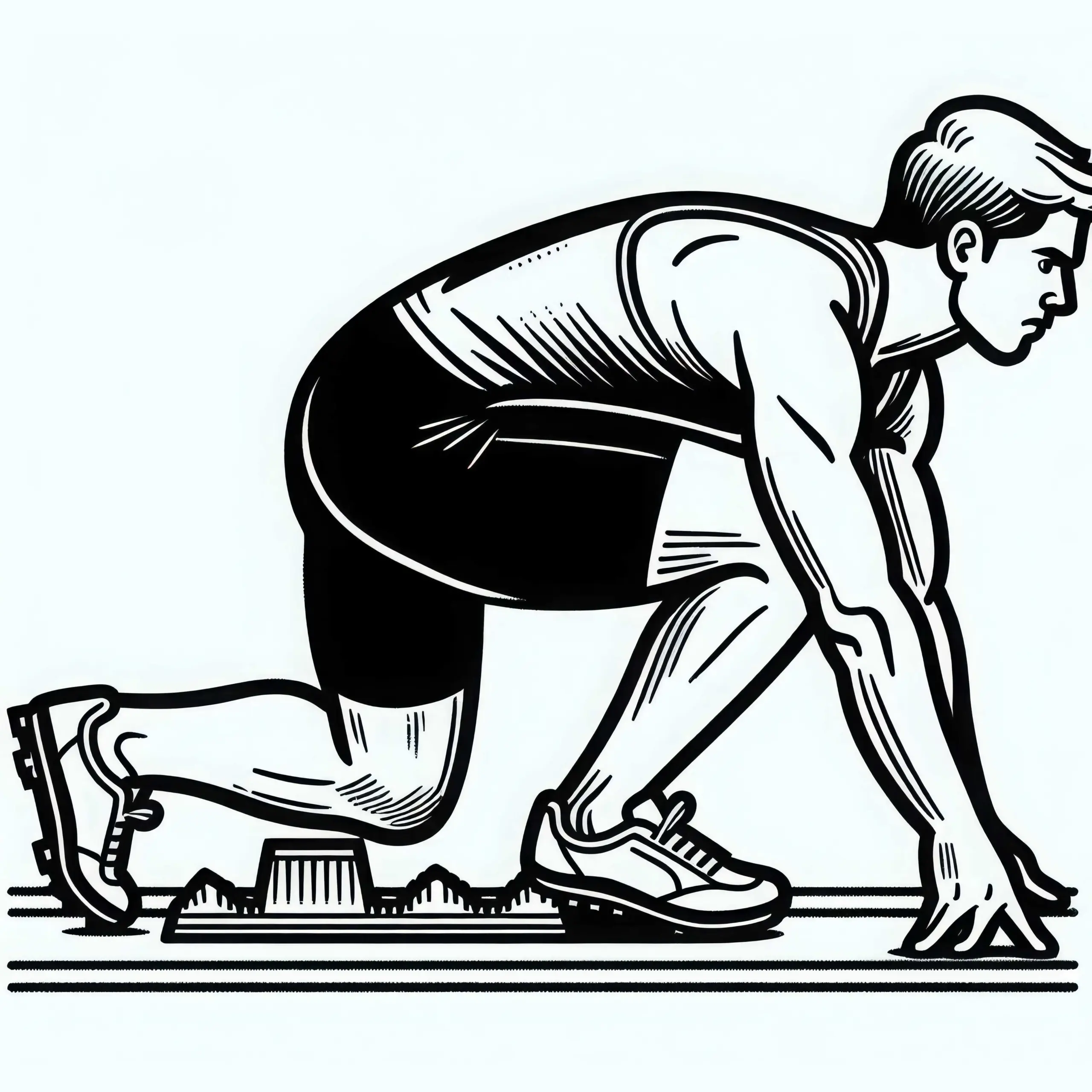Sprinter startet aus Startblock – Malvorlage Leichtathletik gratis (Ausmalbild)