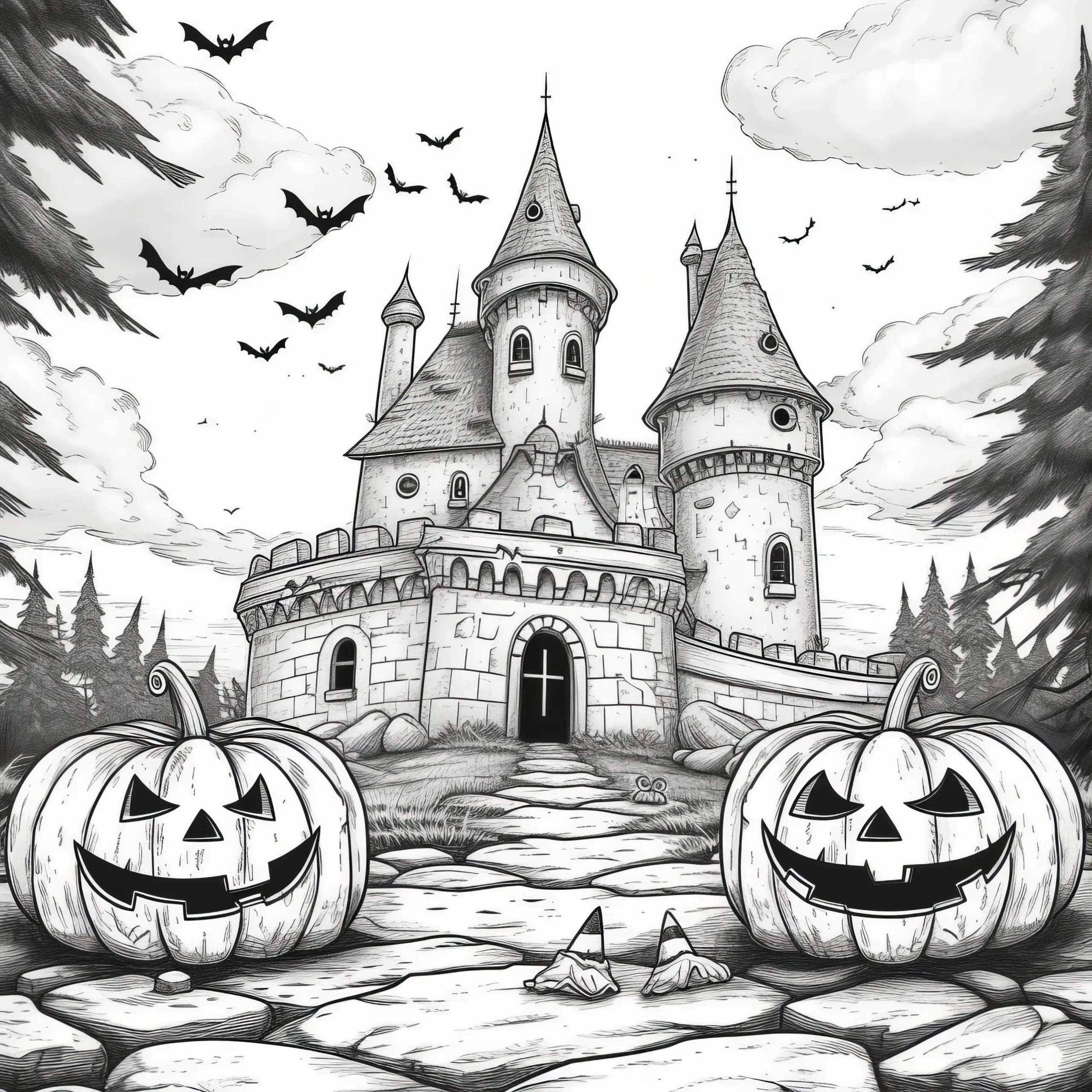 Spukschloss: Halloween Bild zum Ausmalen (Gratis) (Ausmalbild)