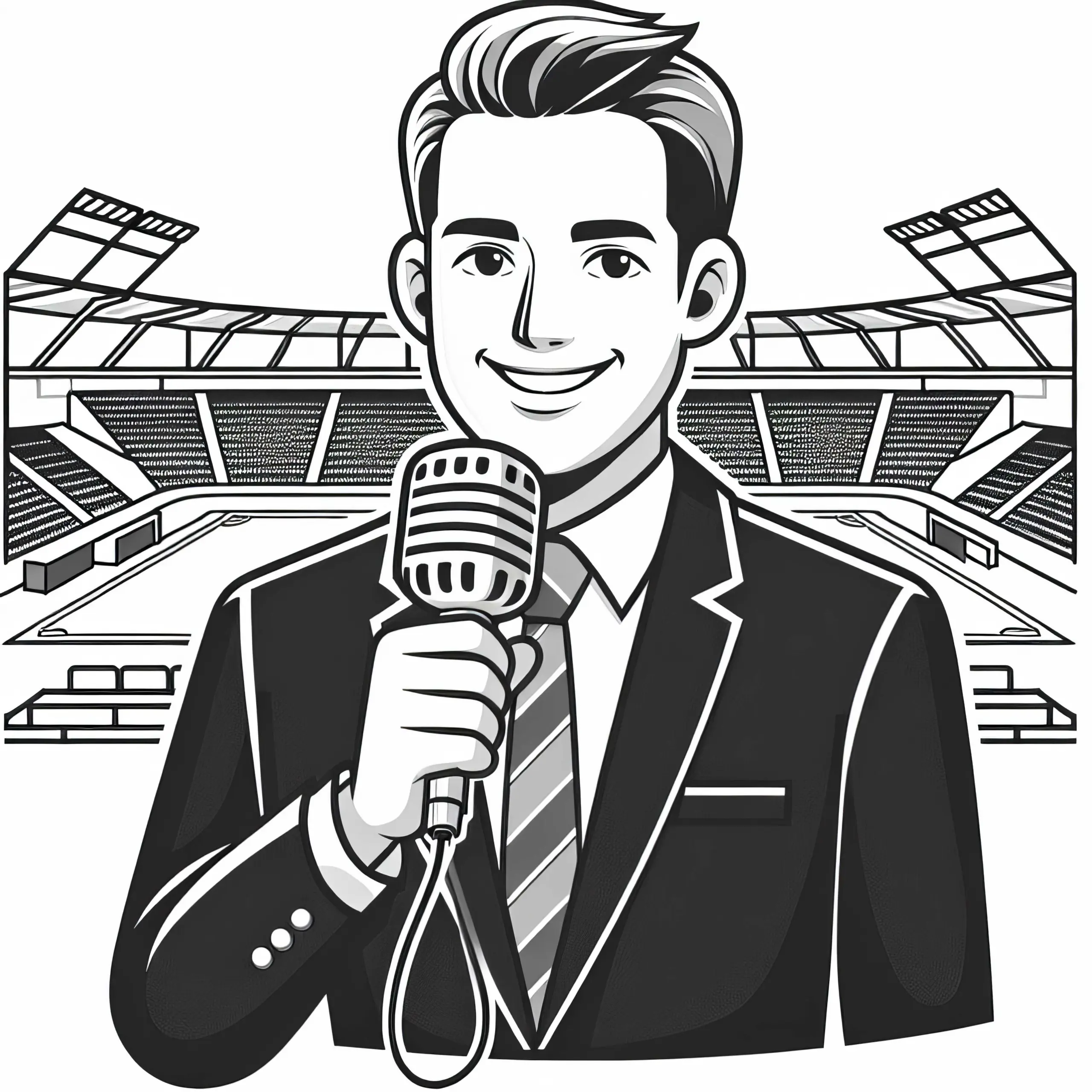 Stadionsprecher begrüßt Zuschauer – Ausmalbild kostenlos