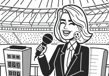 Stadionsprecherin moderiert Gewinnspiel – Ausmalbild kostenlos