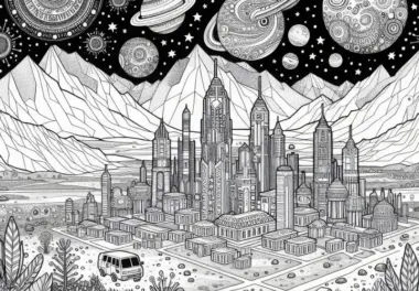 Stadt auf dem Mars Malvorlage kostenlos herunterladen