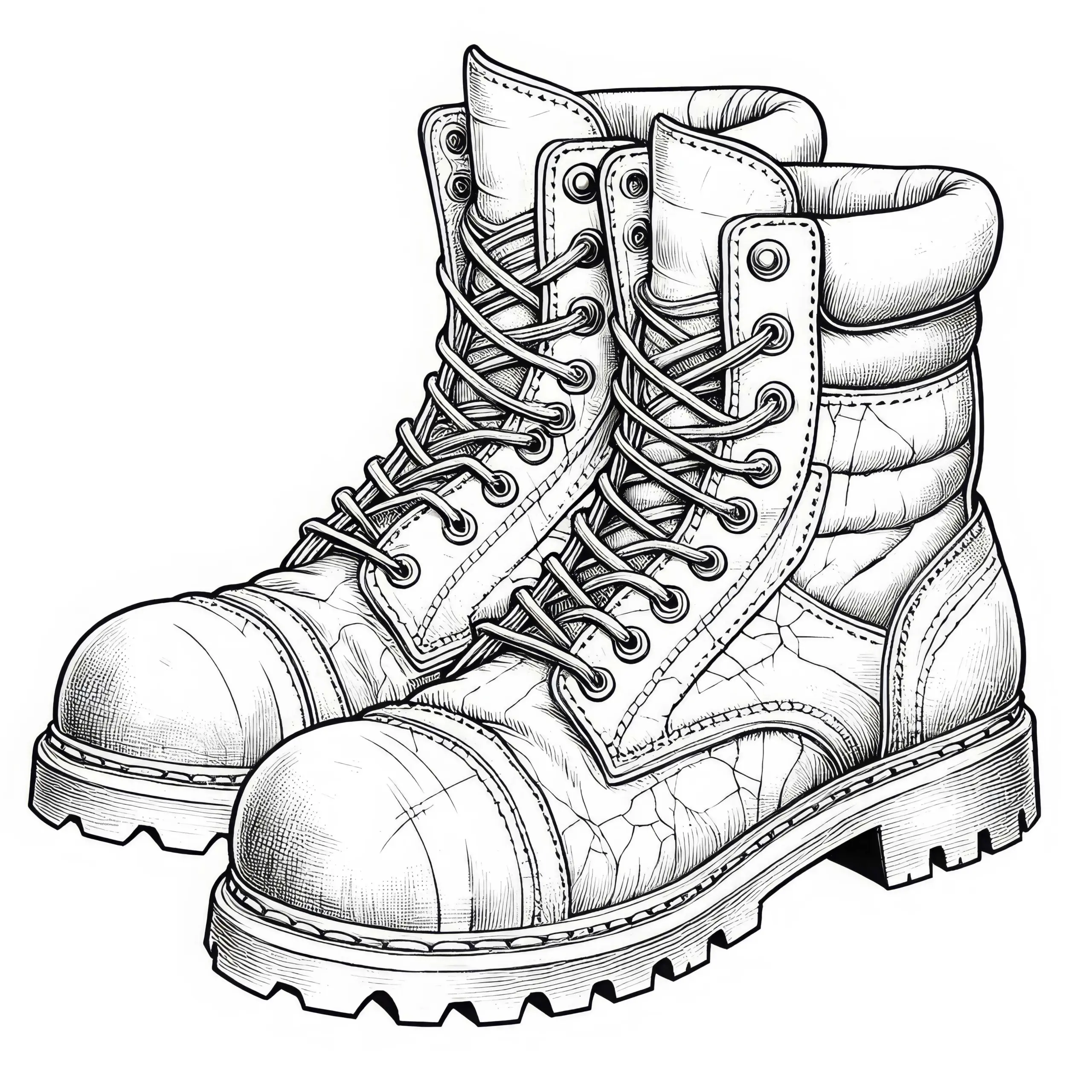 Stahlkappenschuhe eines Bauarbeiters – Malvorlage in Detailreich und Gratis (Ausmalbild)