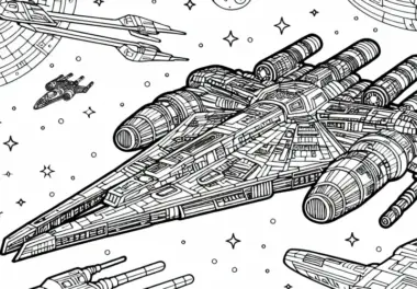 Star Wars inspiriertes Raumschiff Ausmalbild für Jungs ab neun – Kostenlos herunterladen