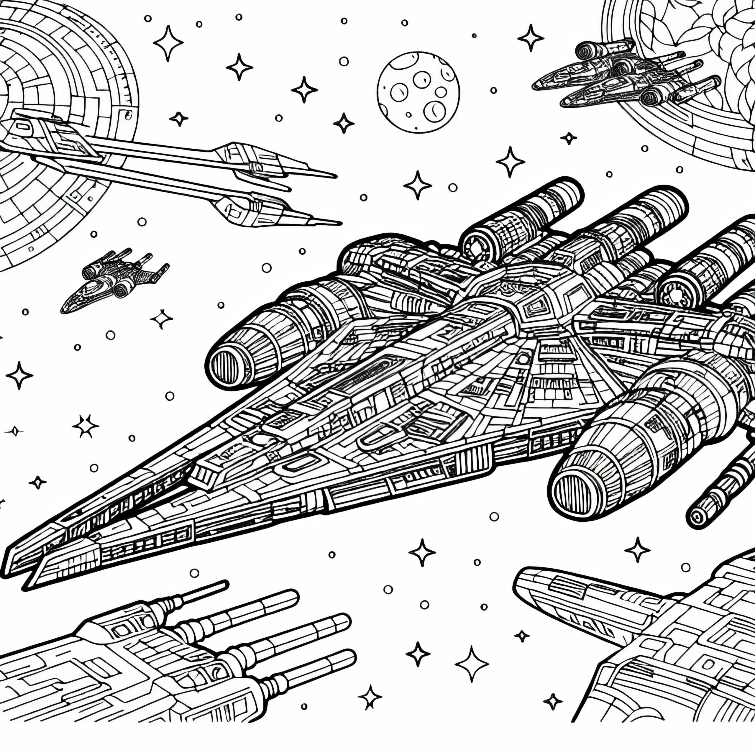 Star Wars inspiriertes Raumschiff Ausmalbild für Jungs ab neun – Kostenlos herunterladen